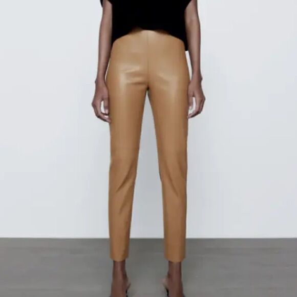 ZARA  WOMAN FAUX LEATHER HIGH-WAISTED LEGGINGS PANTS size small - Picture 1 of 16